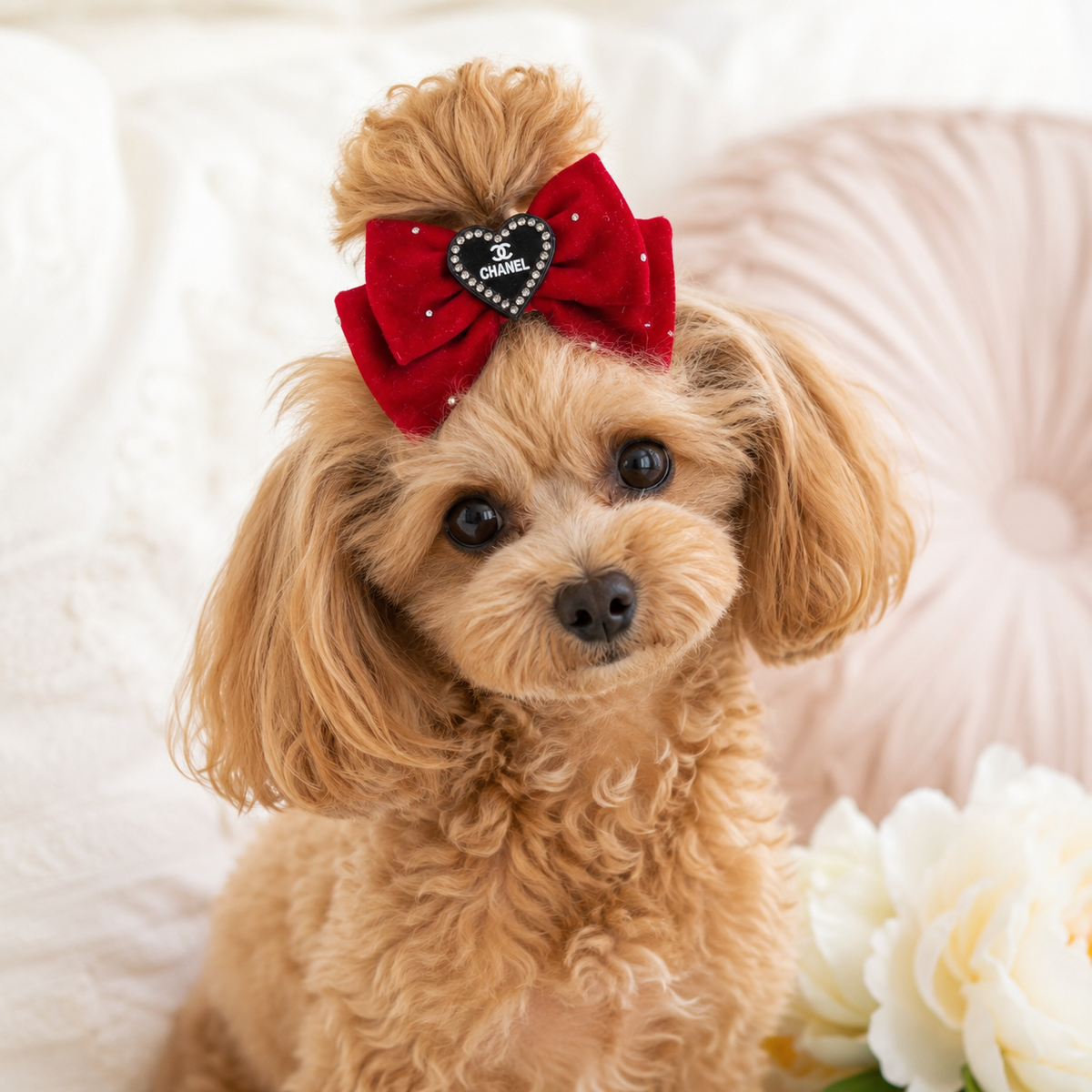 Luxury Velvet Dog Hair Bow Handmade Pet Hair Clip Rhinestone Pearl Bow Grooming Top Knot Accessory for Dogs & Cats