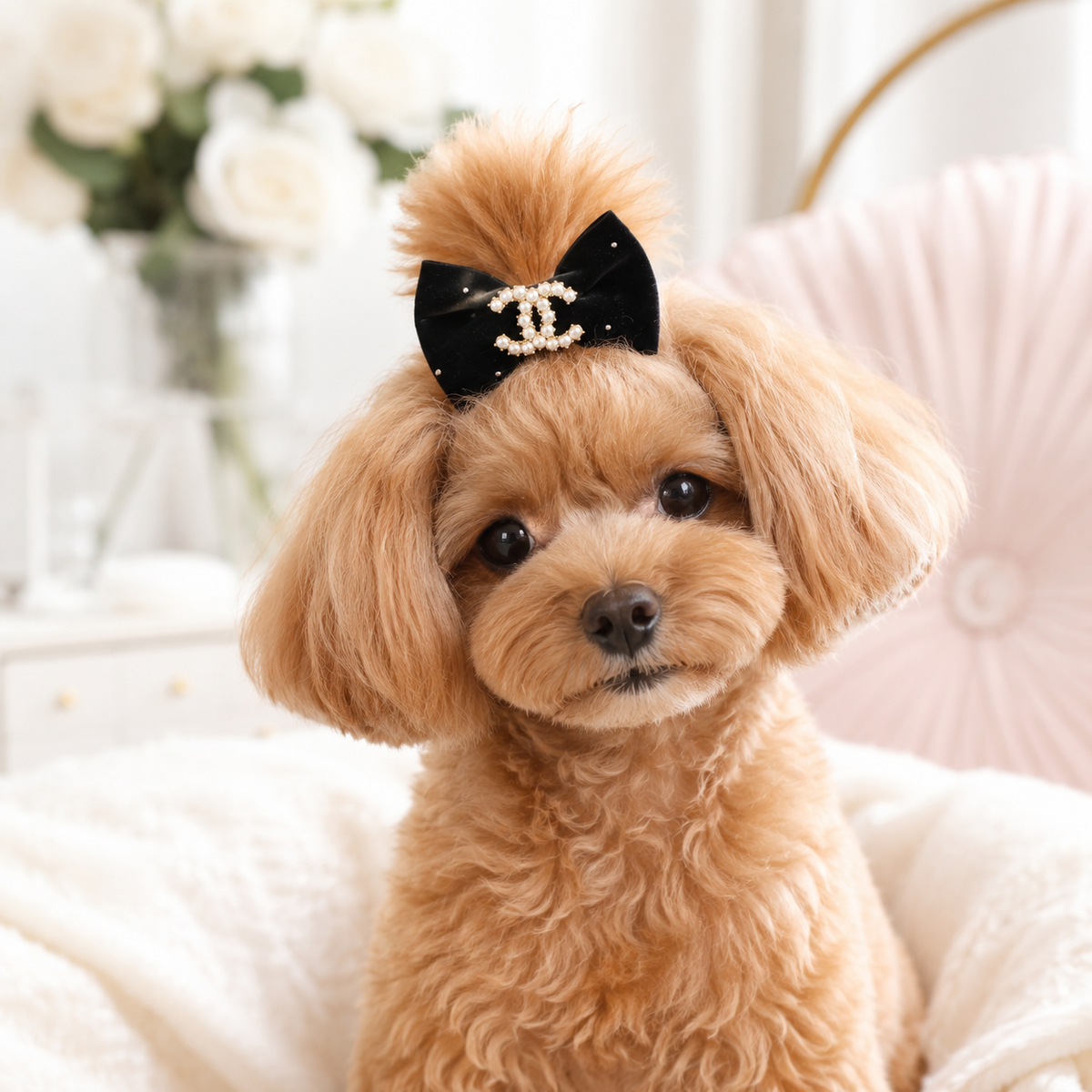 Luxury Velvet Dog Hair Bow Handmade Pet Hair Clip Rhinestone Pearl Bow Grooming Top Knot Accessory for Dogs & Cats