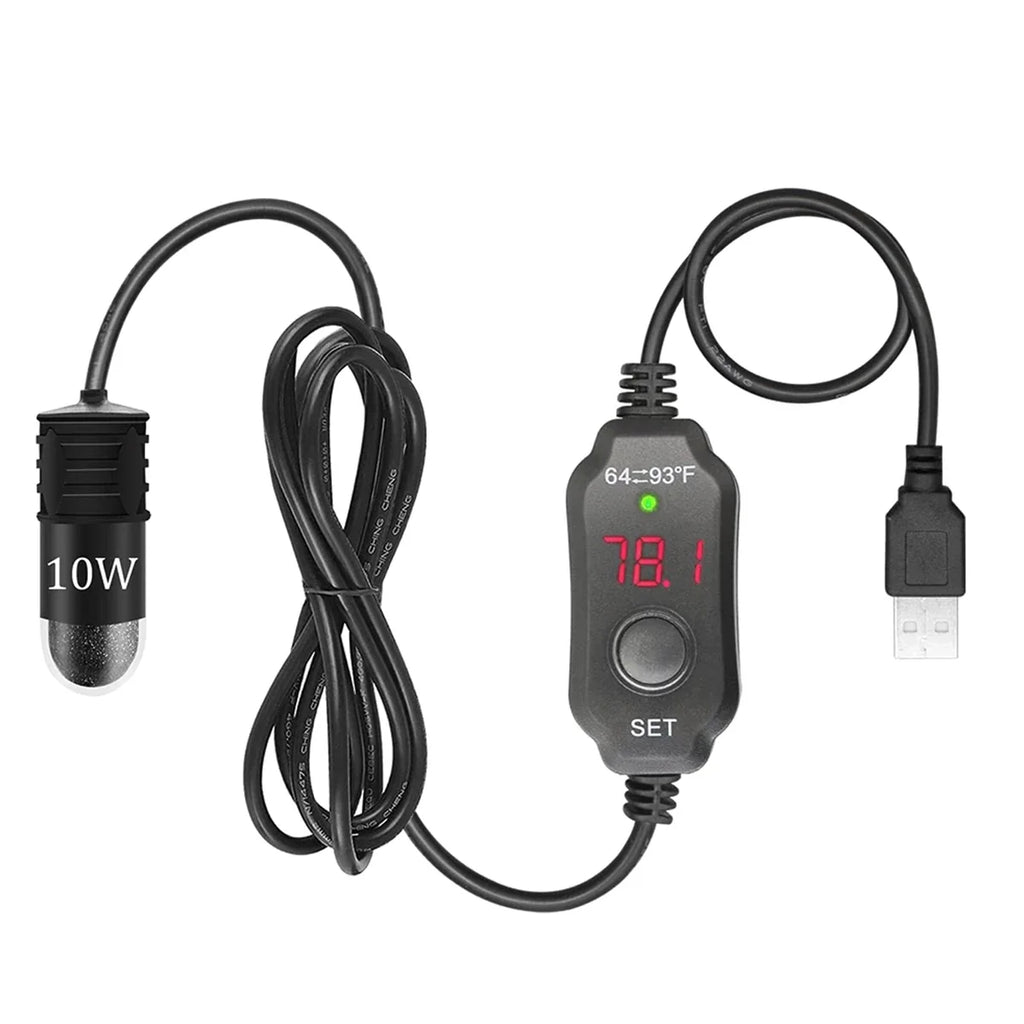 10W Mini Aquarium Heater for Small Fish Tank Constant Temperature Heater with Digital Display Adjustable 5V/2A USB heating rod